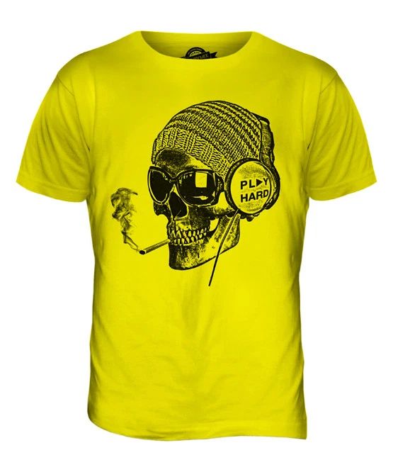 PLAY HARD SKULL PRINTED MENS FASHION T-SHIRT TOP SLOGAN HIPSTER SWAG TRENDY