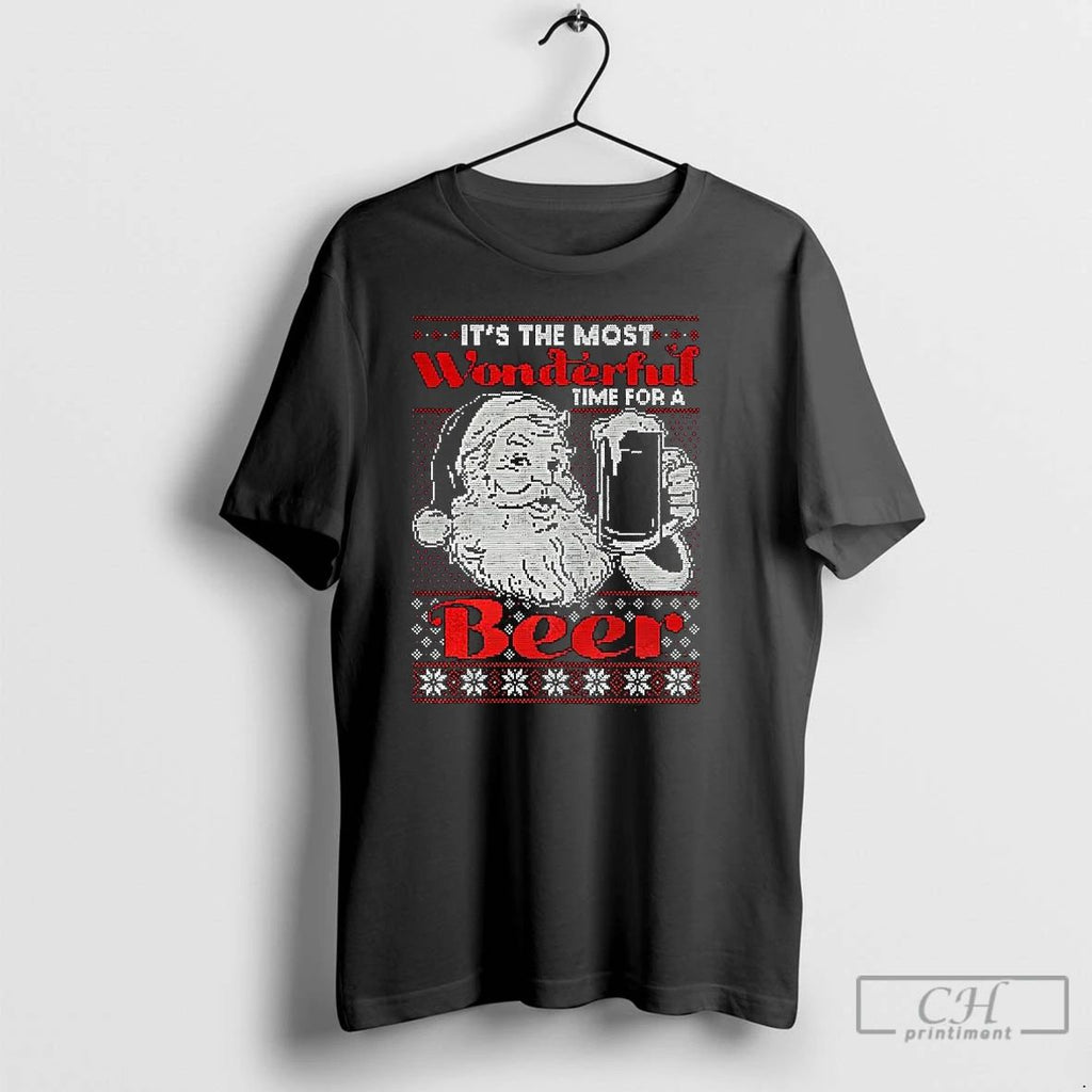 Premium Santa Claus Wonderful Time For A Beer Christmas T Shirts