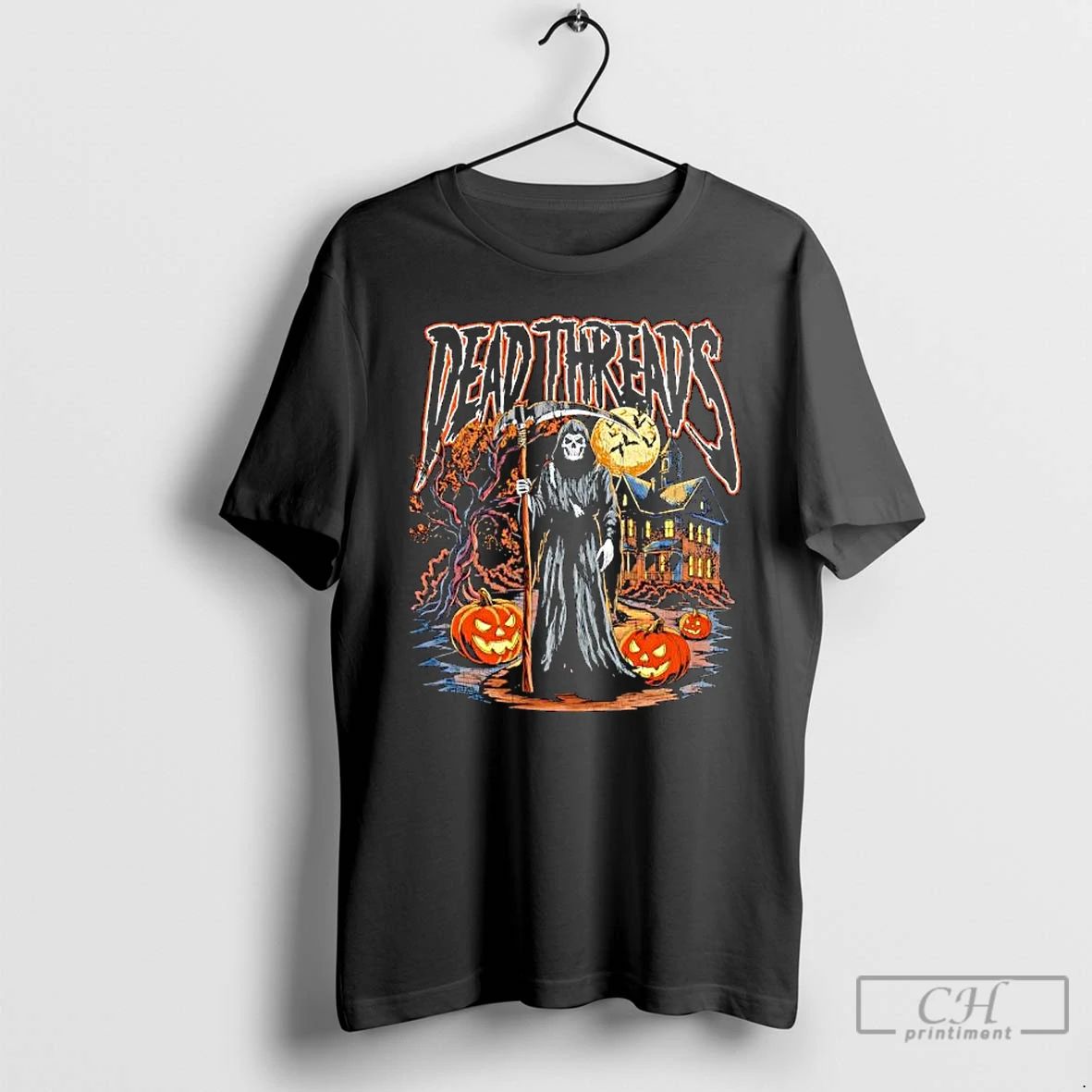 Premium Grim Reaper Dead Threads Halloween Seasons And Holidays Logo T Shirts