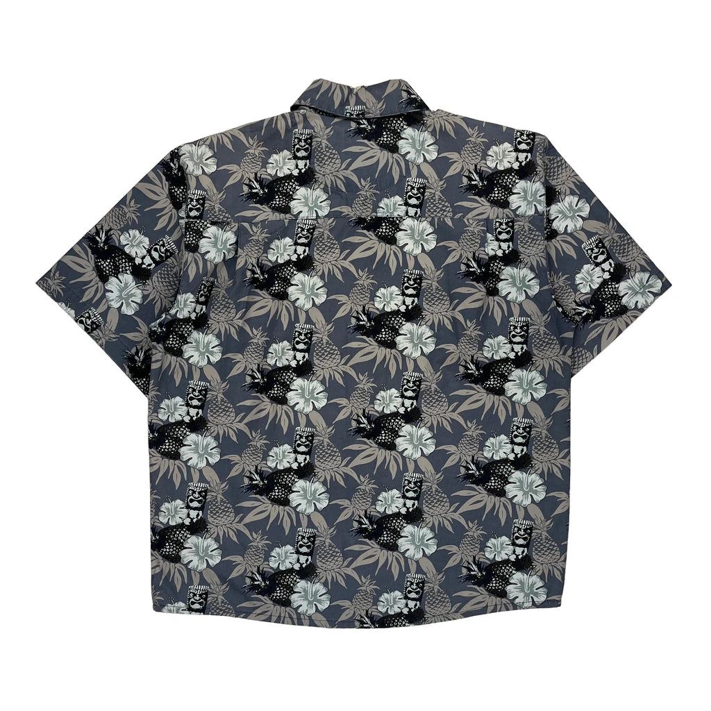 Roundtree & Yorke Floral Hawaiian Shirt - Medium Blue Cotton