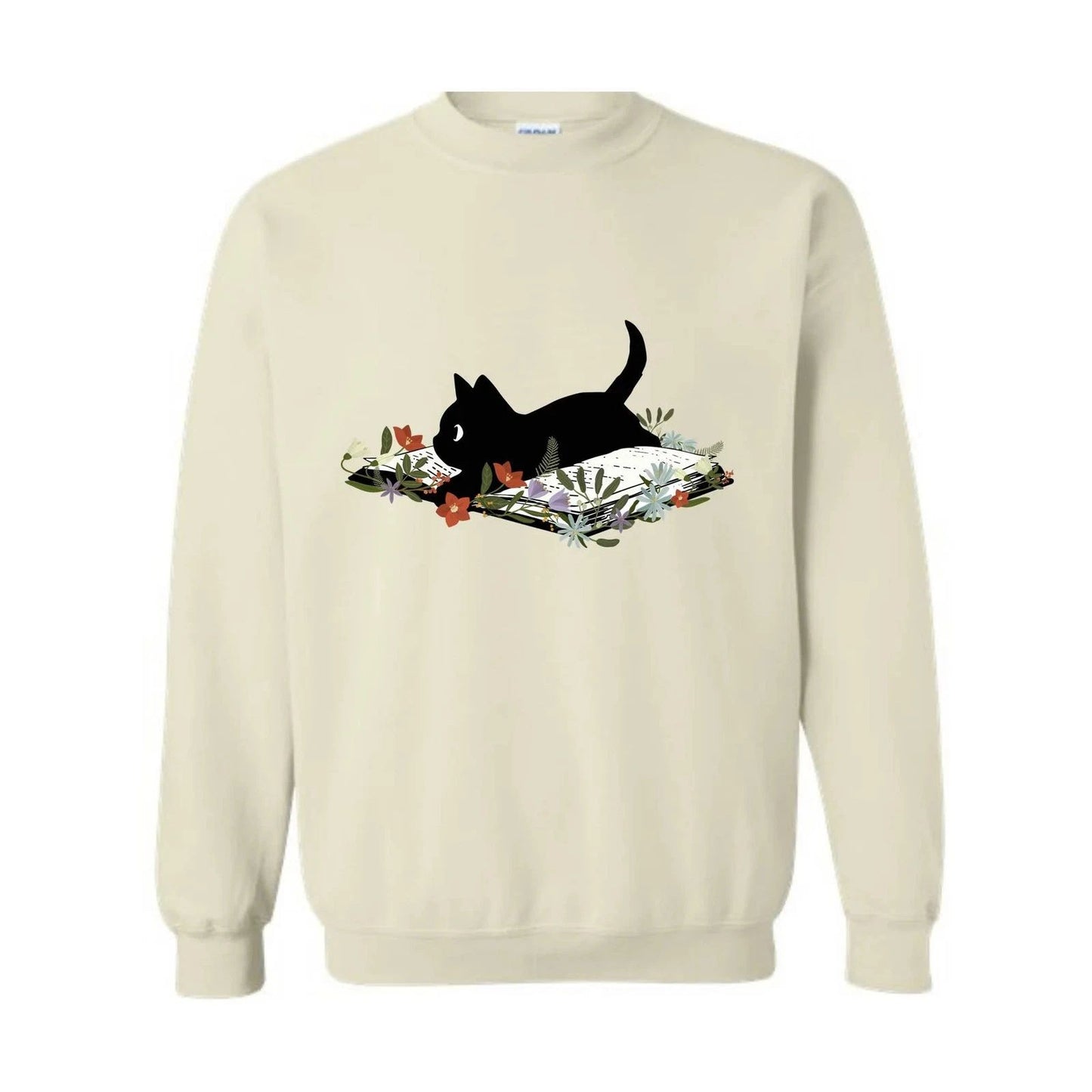 Cute Book Cat Sweatshirt, Floral Cat Bookish Sweatshirt, Gift For Cat Lovers, Ca