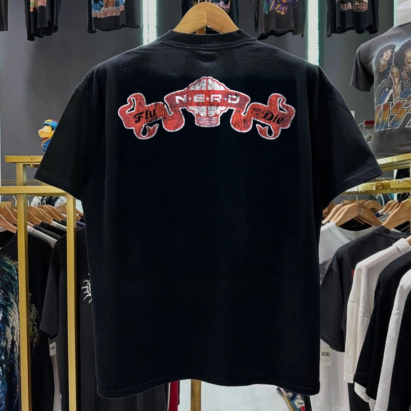 2004 N E R D Fly Or Die Washed T-Shirt Black M