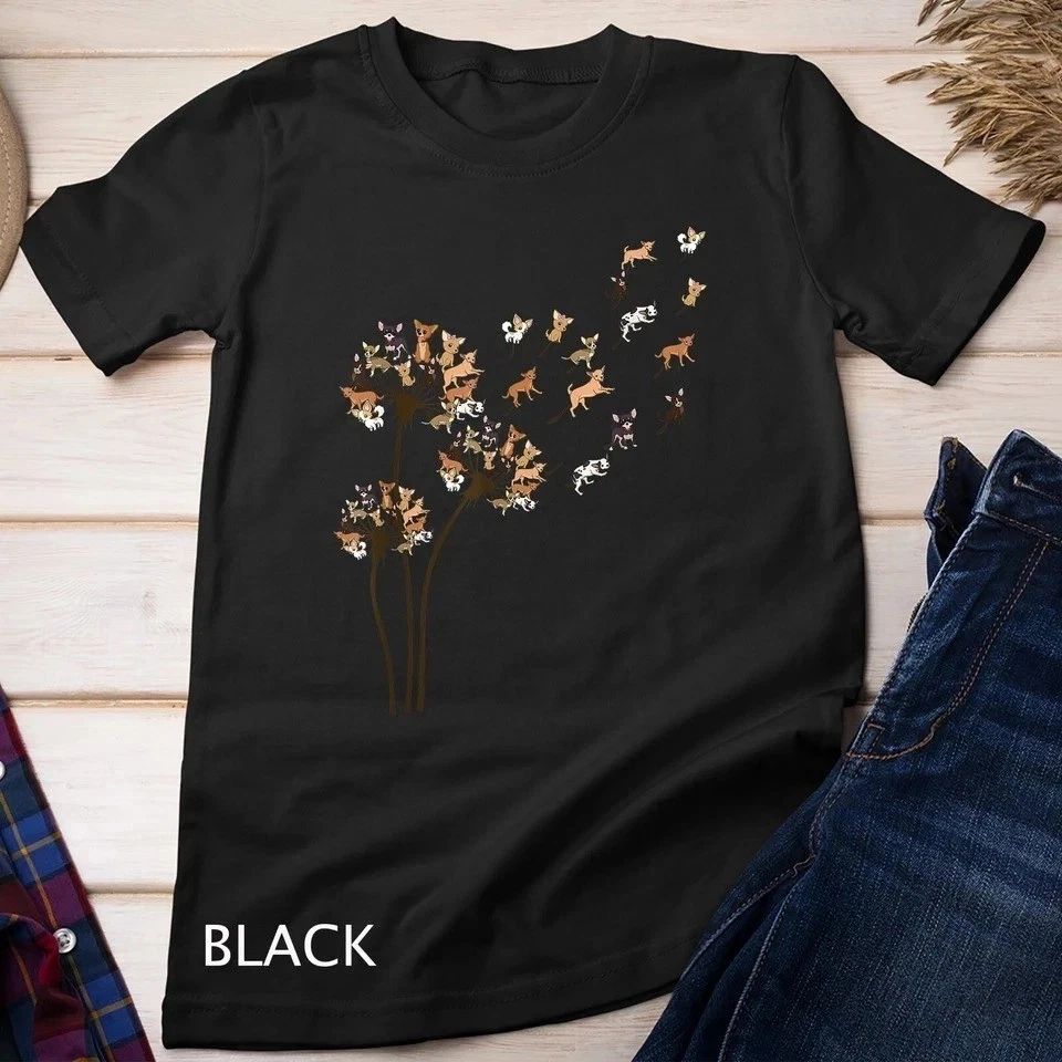 Chihuahua Flower Fly Dandelion Chihuahua Funny Dog Lover T-Shirt Unisex T-shirt