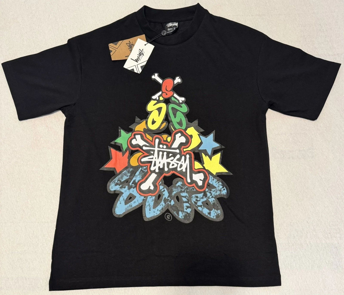 Stussy Graphic Print Logo Cotton Graffiti Crew Neck Shirt Medium Rare Brand New