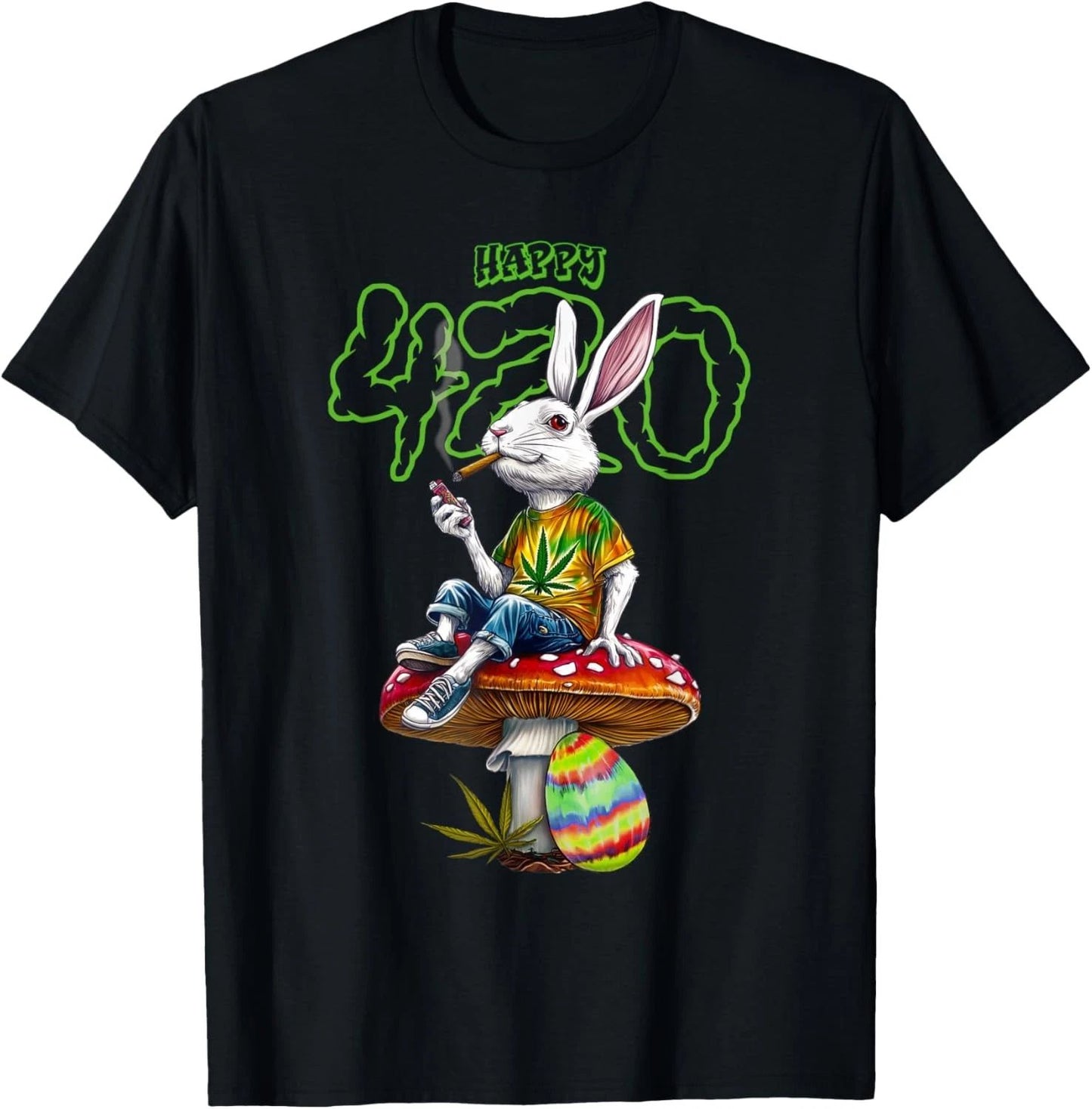 Easter Bunny Smoking Weed Happy 420 Pot Marijuana Rabbit T-Shirt