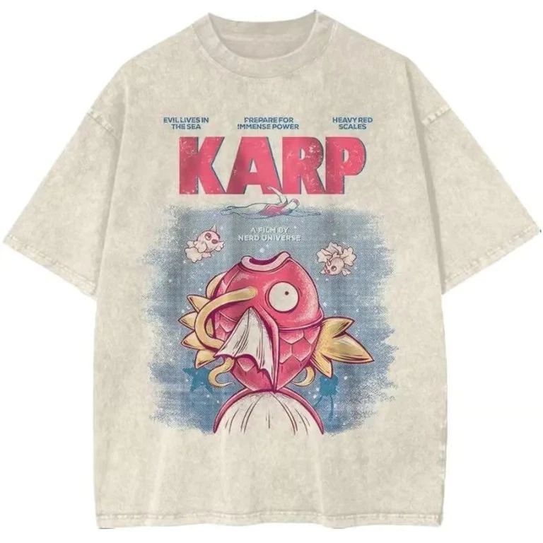 Jaws Movie Poster Magikarp Shirt, Funny Anime Parody T-Shirt, Unisex Washed Vin
