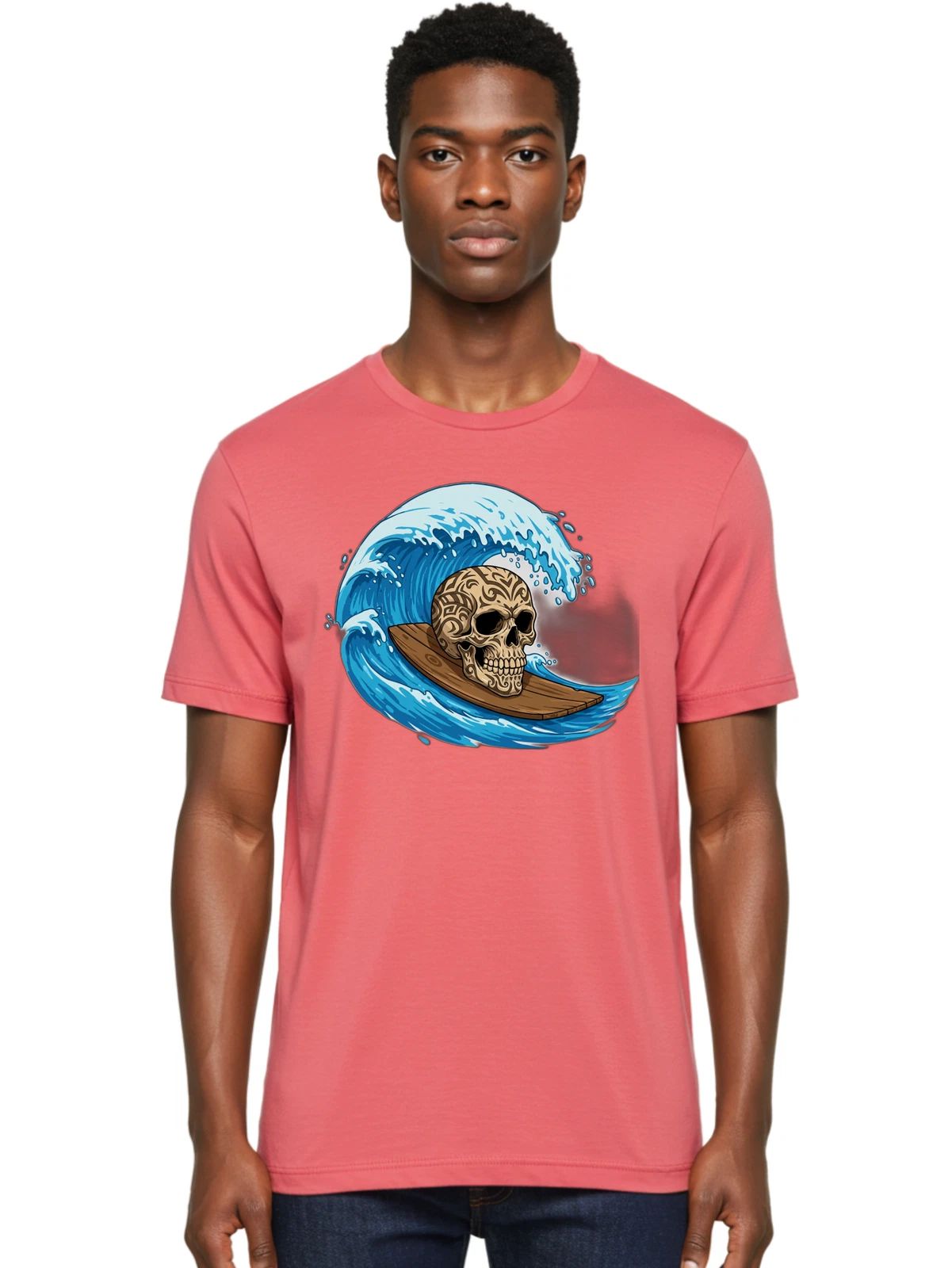 Sugar-Skull-Surfing Mens Graphic Tee, 100% Cotton, Casual Summer Wear