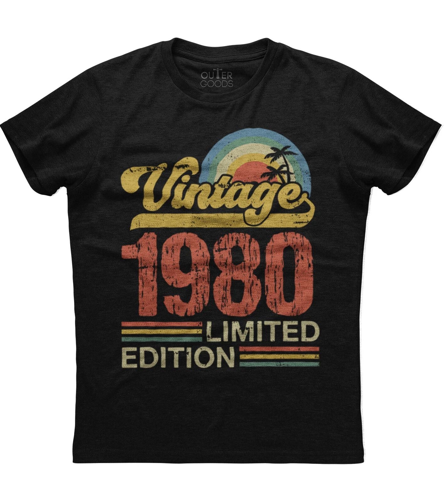 Birthday Gift Classic Old Vintage 1980 Limited Edition Rainbow Palm Tree T-shirt