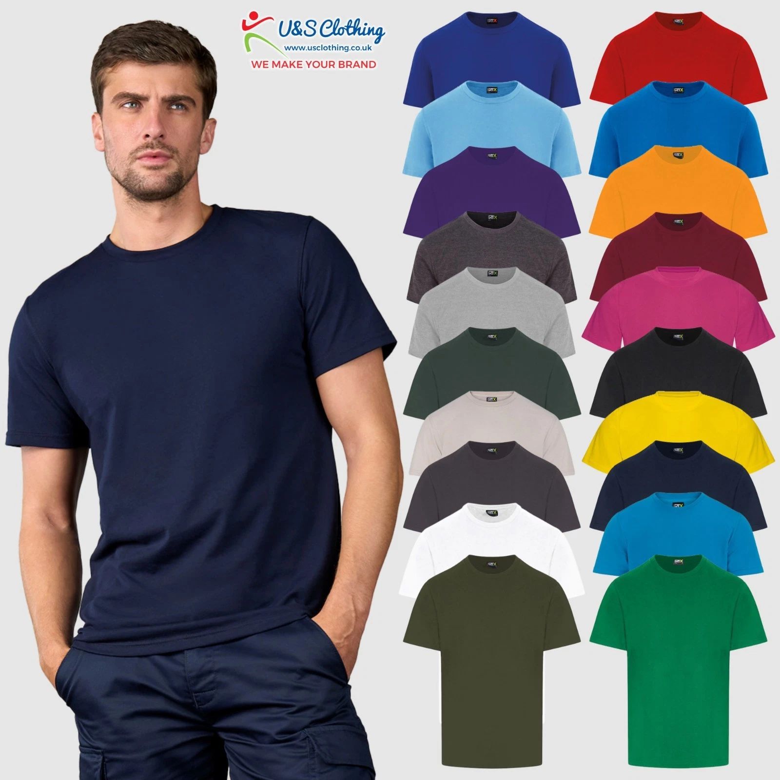 PRO RTX Mens Classic T-Shirt Short Sleeve Polycotton Tee Shirt TShirt Plain TOP