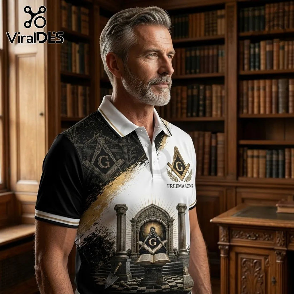 Freemasonry Square and Compass Black White Polo Shirt