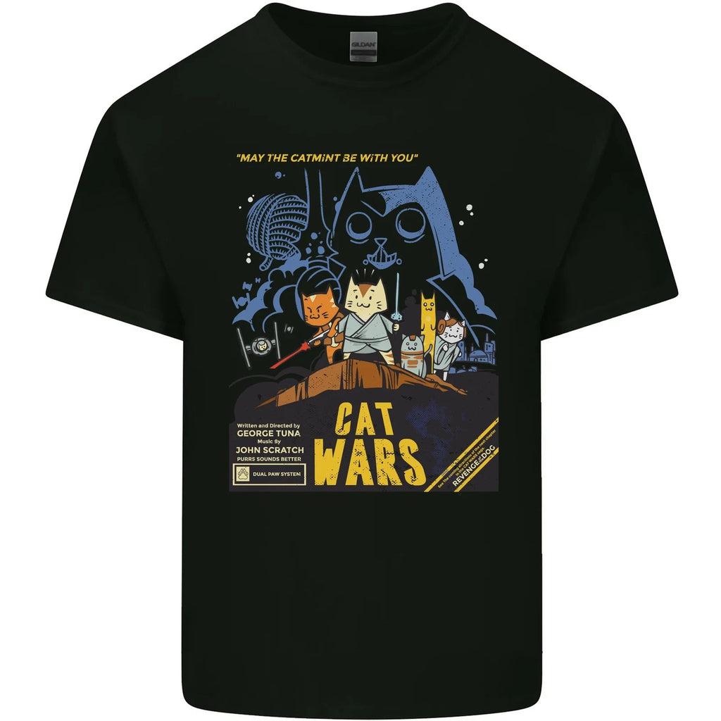 Cat Wars Funny Sci-Fi Mens Cotton T-Shirt Tee Top