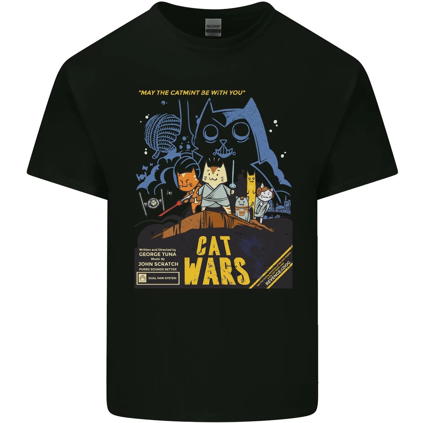 Cat Wars Funny Sci-Fi Mens Cotton T-Shirt Tee Top