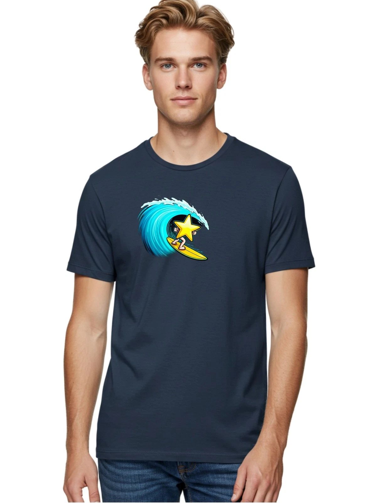 Surfer-Star Mens Graphic Tee,100% Cotton,Casual Summer Wear