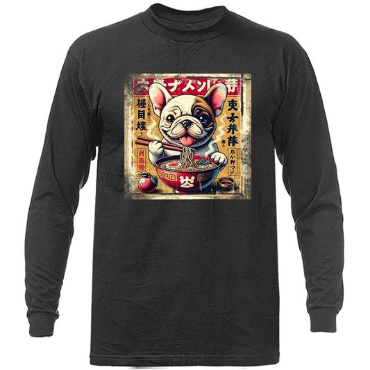 French Bulldog Eating Ramen Noodle-Japanese Anime Manga Long Sleeve T-Shirt