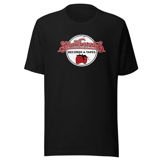 Strawberries Records Retro 1980s T-Shirt | Vintage Mens & Womens Old School Tee