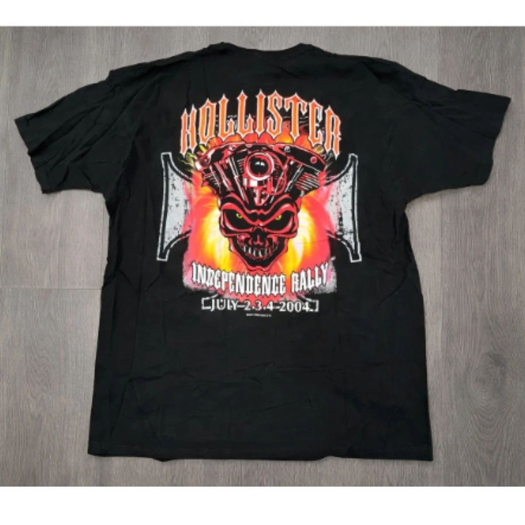Flame Skull Biker Graphic T-Shirt Black Vintage Style Streetwear Tee