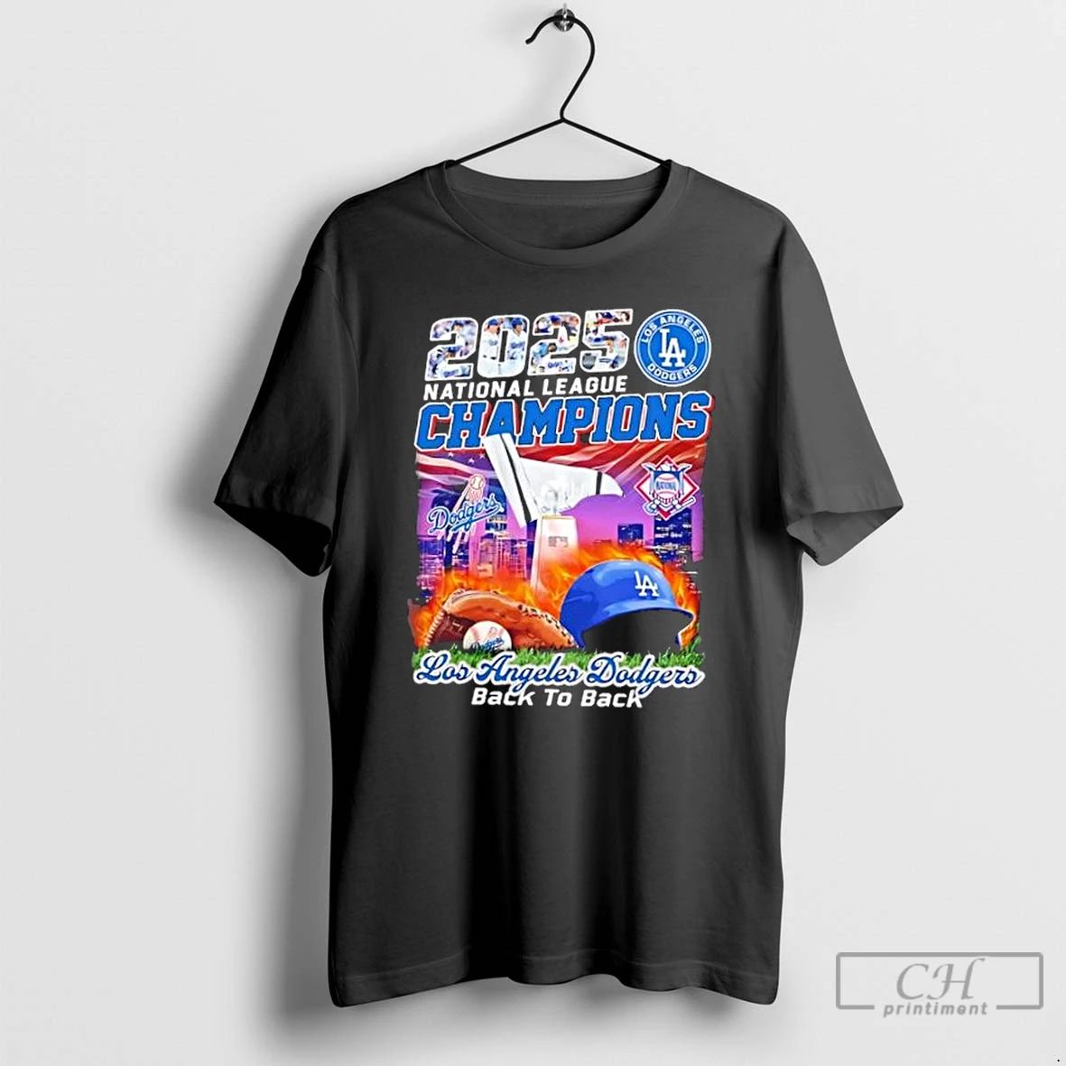Classic 2025 Back To Back National League Los Angeles Dodgers Champions Skyline T Shirts