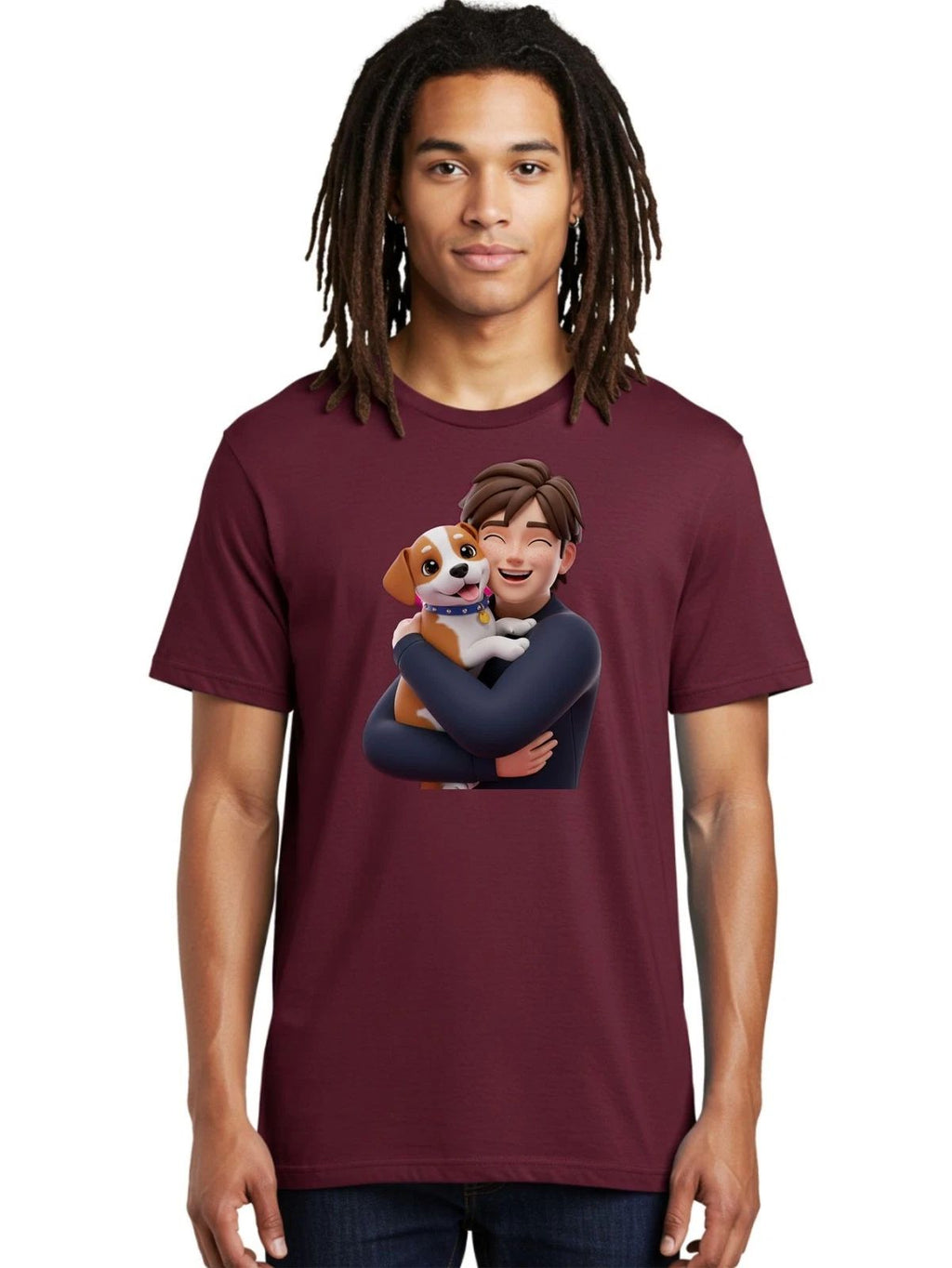 Man-Hugging-Dog Mens Graphic Tee, 100% Cotton, Casual Summer Wear