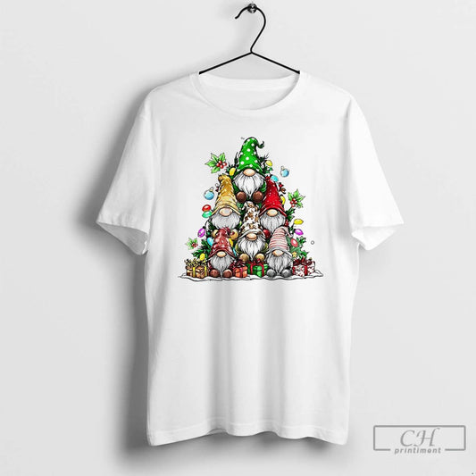 Classic Christmas Gnomes Tree Lights Gifts Holly Decoration White T Shirts