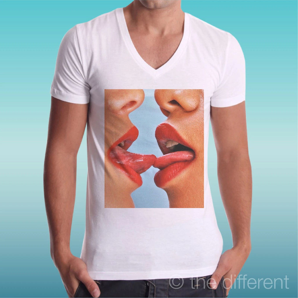 T-shirt White V Neck Jersey Tongue Girls Tongue Girl Gift Idea