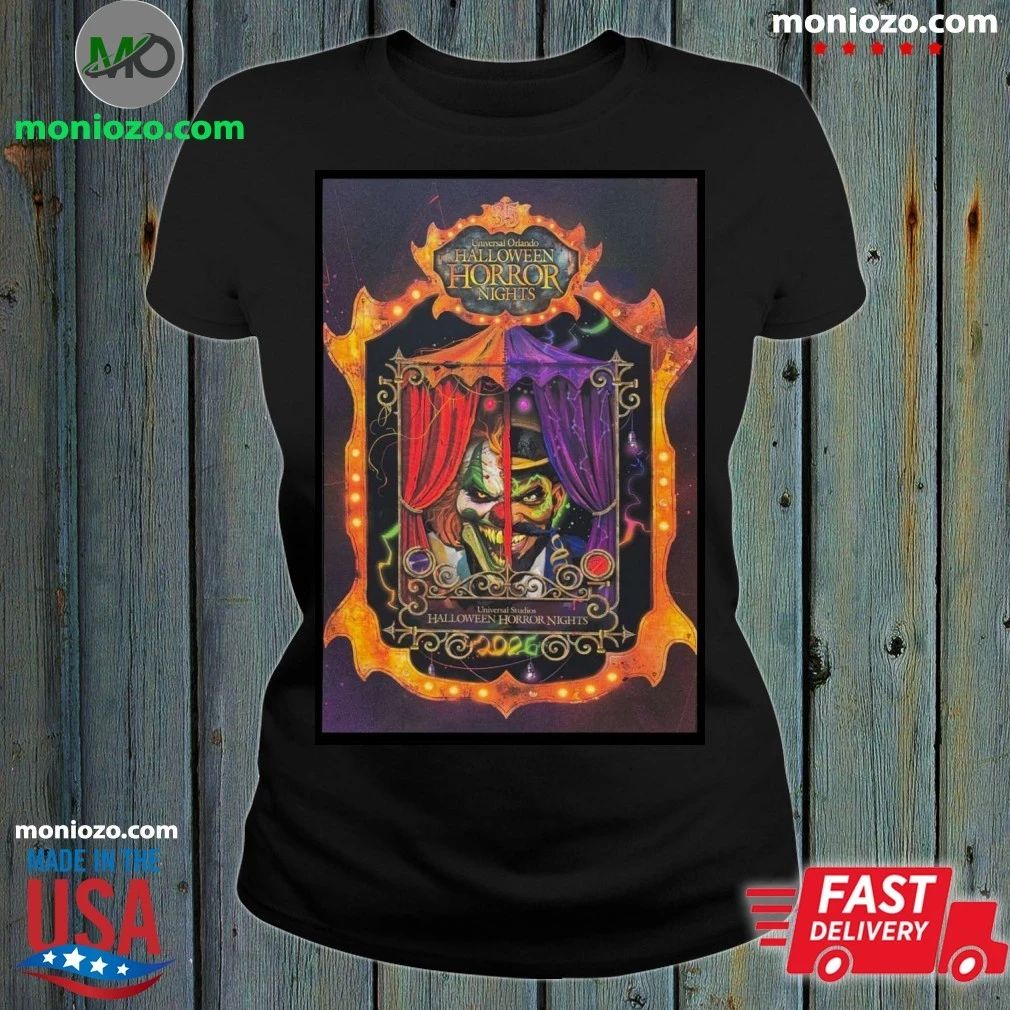 Halloween Horror Nights 2026 Jack The Clown and Dr. Oddfellow Poster T-Shirt