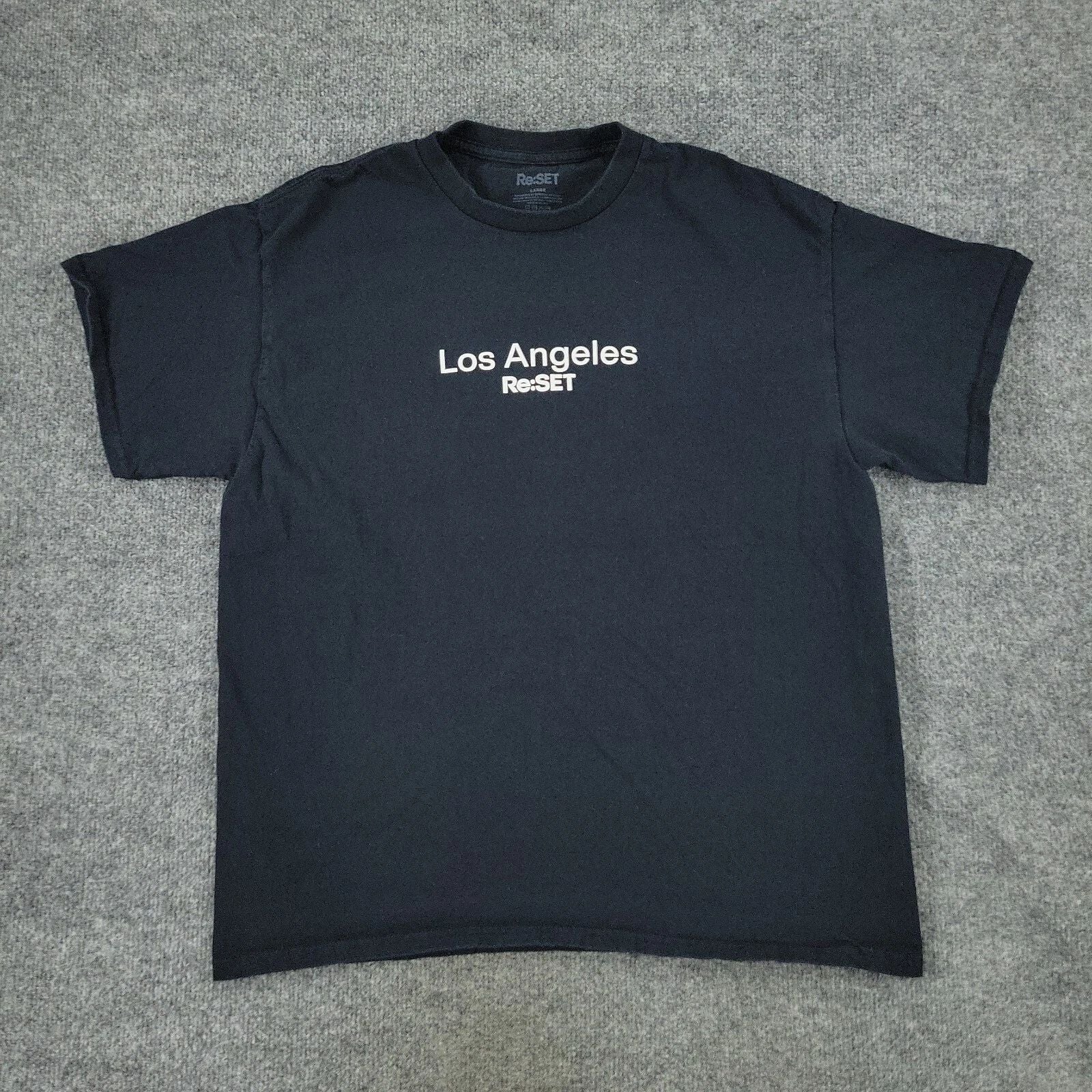Re:SET Shirt Men's Large Black Los Angeles Graphic Tee Crew Neck Short Sleeve