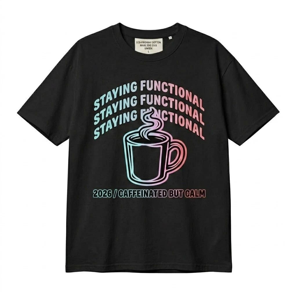 Funny Coffee Shirt Caffeinated But Calm Staying Functional Retro Aesthetic Tee