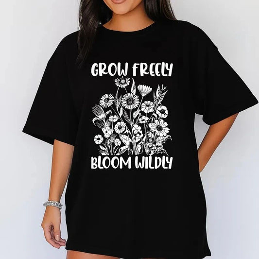 Grow Freely Bloom Wildly Shirt, Boho Floral Graphic Tee