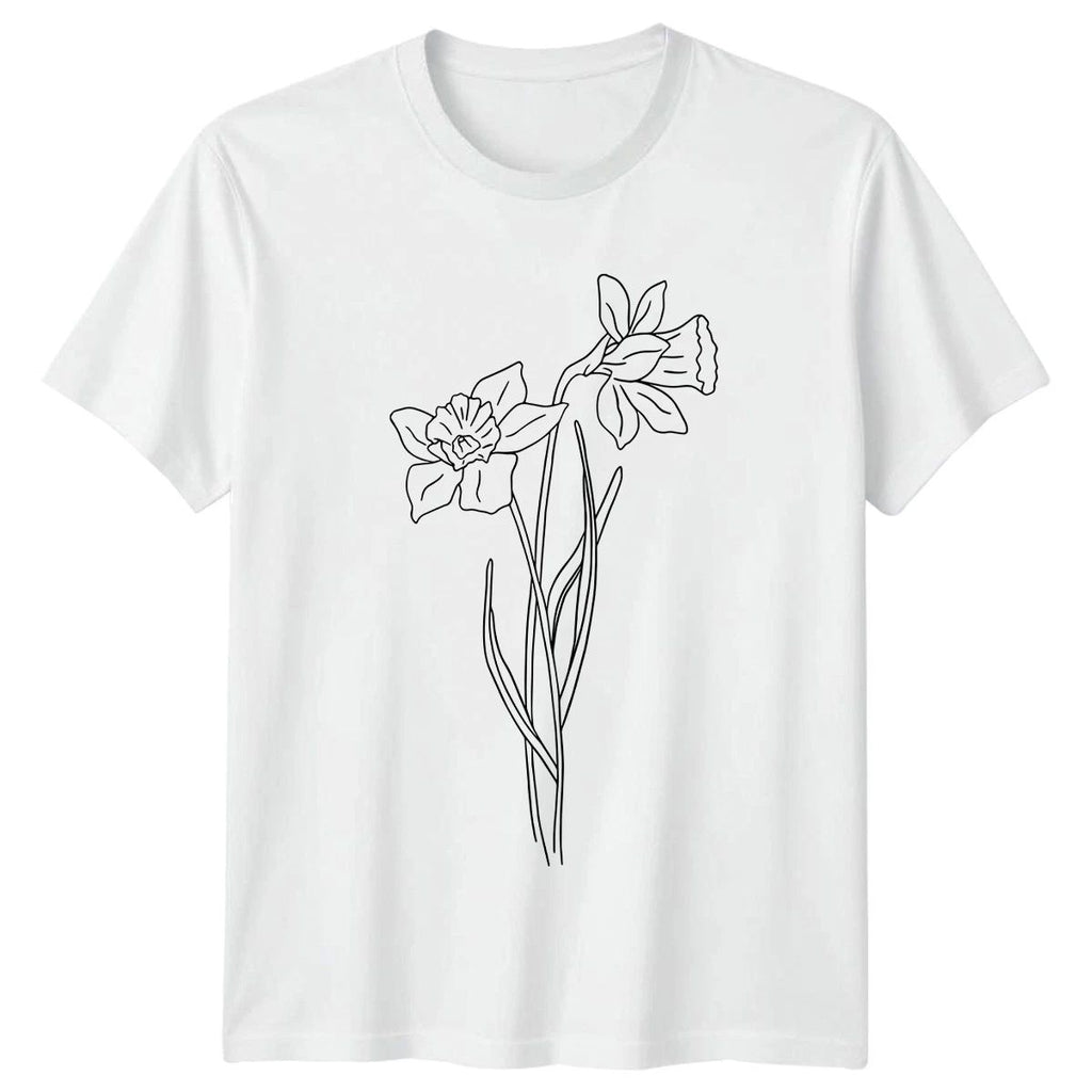 Simple Daffodil Line Art Minimalist T-Shirt Botanical Flower Mothers Day Gift