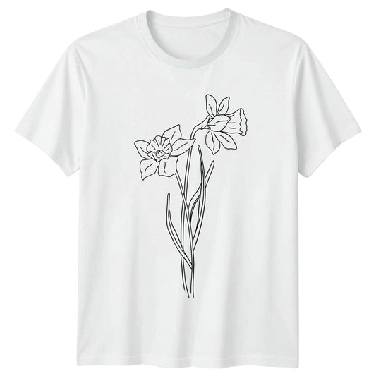 Simple Daffodil Line Art Minimalist T-Shirt Botanical Flower Mothers Day Gift