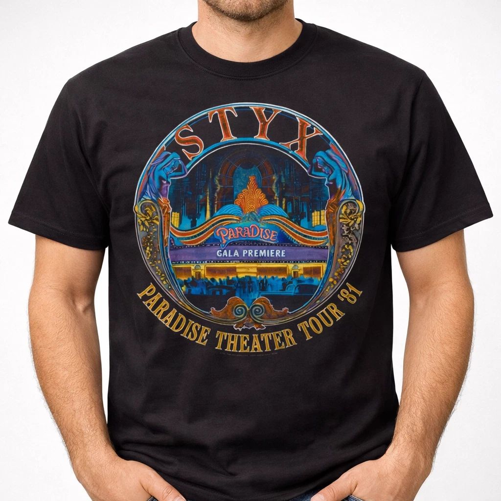Styx Paradise Theater Tour Mens T Shirt Rock And Roll Classic Band Tee New Black