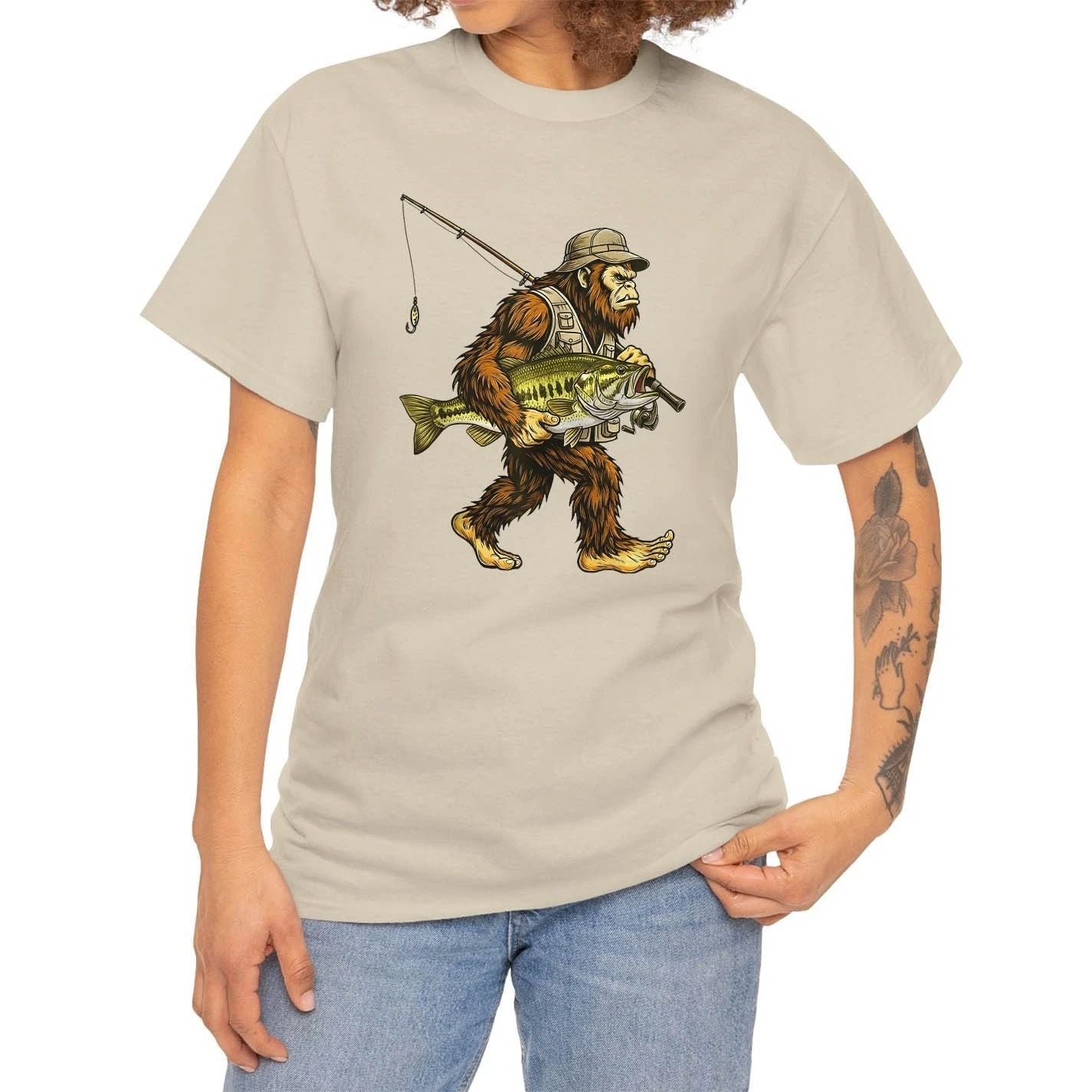 Bass Bigfoot Fisherman River Fishing Sasquatch Fish Lovers T-Shirt