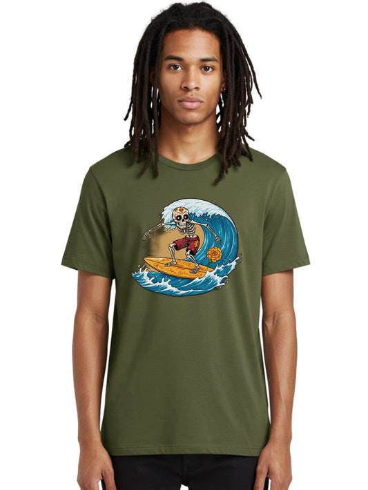 Skeleton-Surfer Mens Graphic Tee, 100% Cotton, Casual Summer Wear