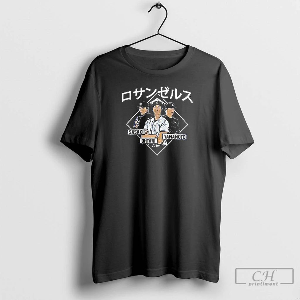 Premium Shohei Ohtani Yoshinobu Yamamoto And Roki Sasaki Los Angeles Dodgers Kanji T Shirts