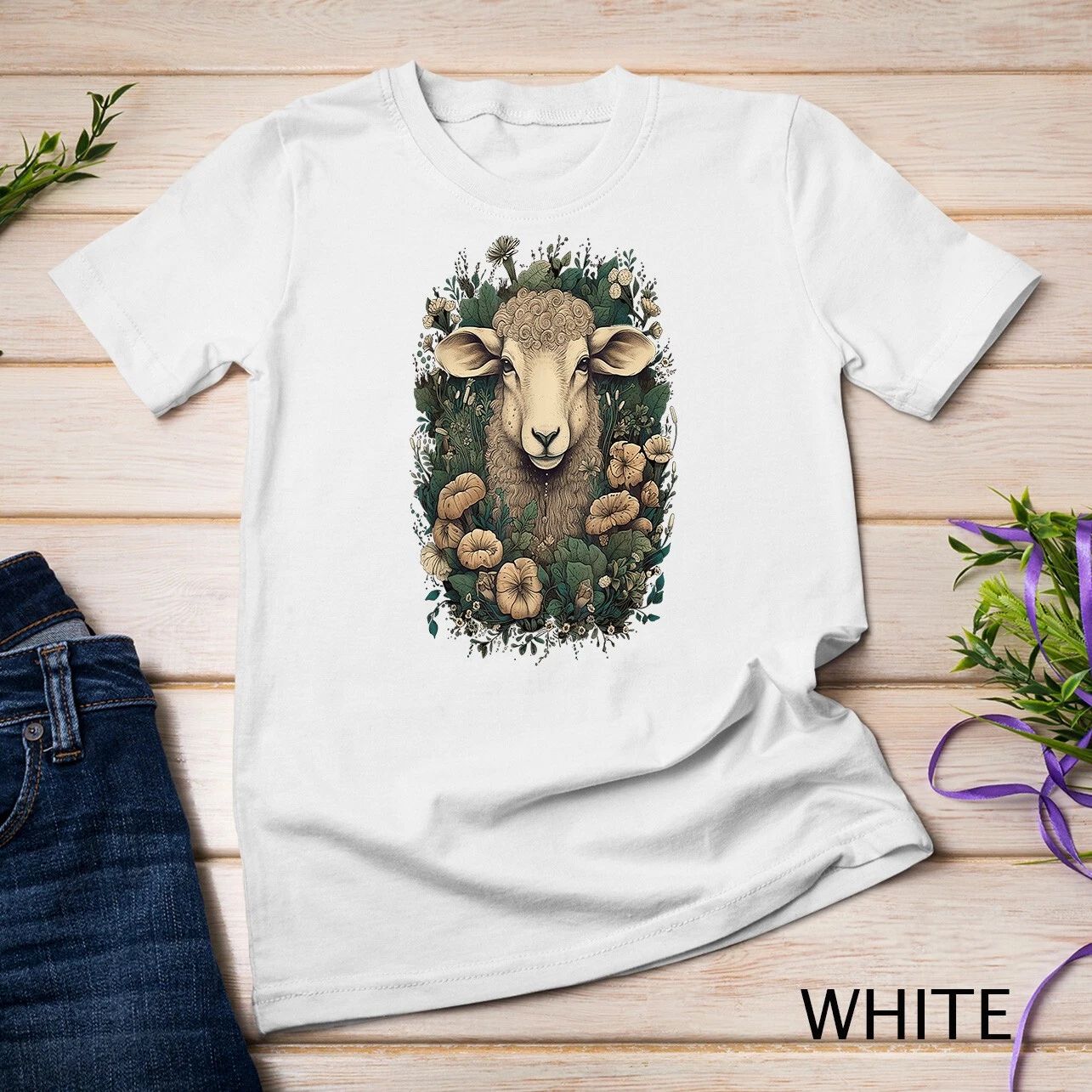 Cottagecore Aesthetic Floral Sheep Cute Graphic Girls Women Unisex T-shirt