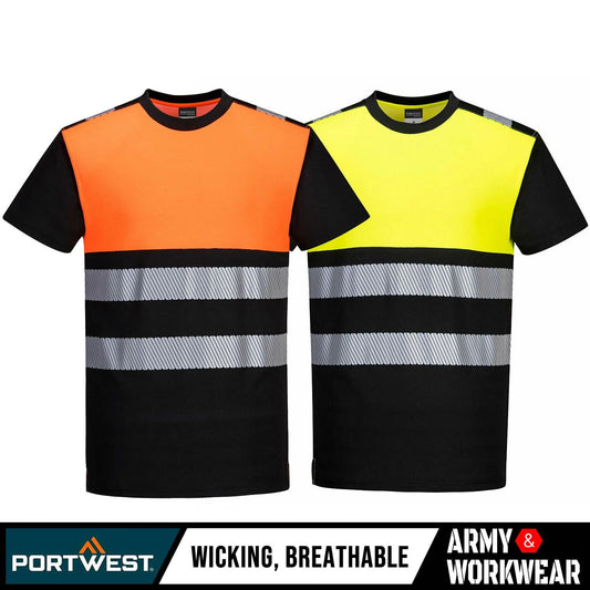 Hi Vis T-Shirt Reflective High Viz Work Tee Men's Fluorescent Moisture Wicking