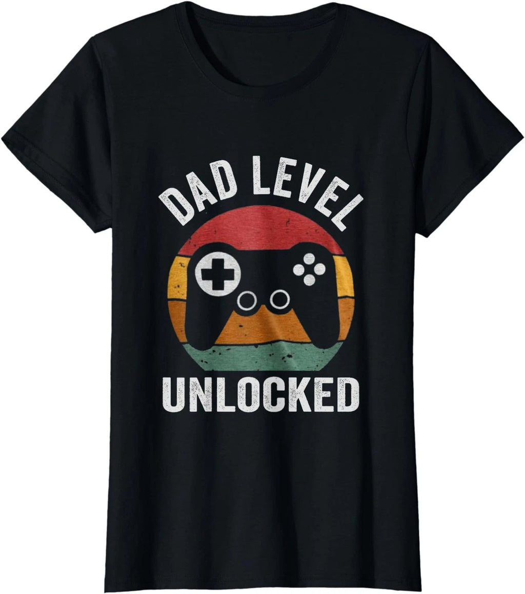 Funny New Dad Level Unlocked Day Tee Gaming Cute Gift Ladies' Crewneck T-Shirt