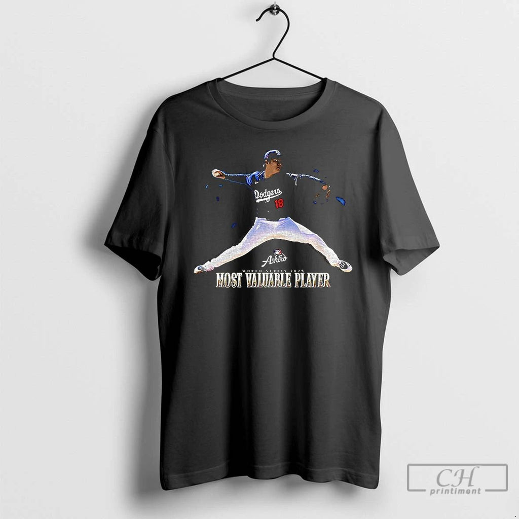 Premium Yoshinobu Yamamoto Baseball Throw Los Angeles Dodgers World Series Most Valuable Player T Shirts