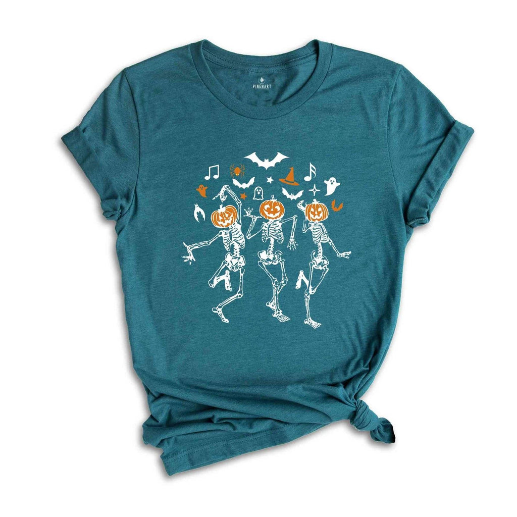 Dancing Skeleton Pumpkin Shirt, Pumpkin Face Shirt, Retro Halloween Shirt, Women