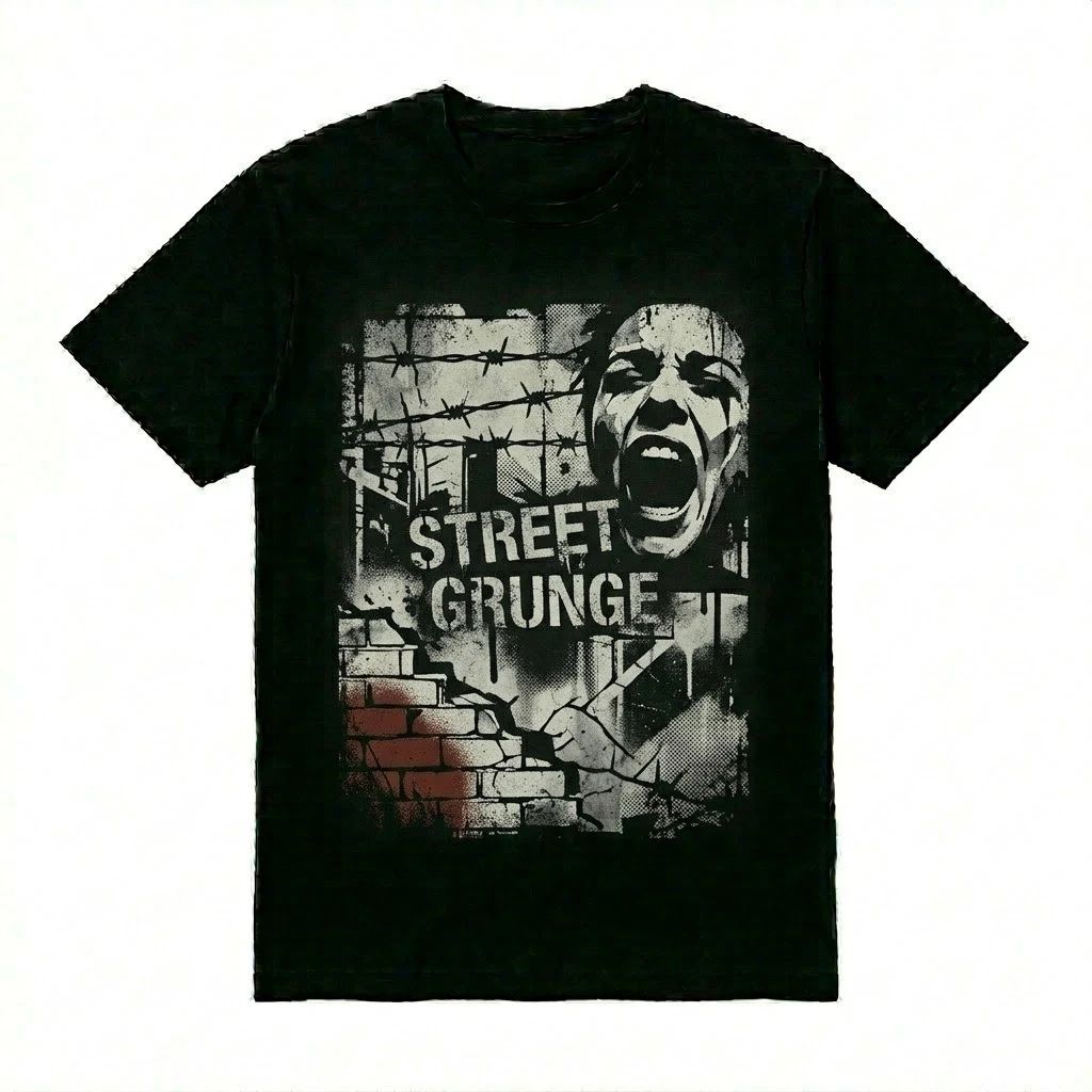 Street Grunge Aesthetic T-Shirt  Edgy Urban Streetwear Graphic Tee for Men Women