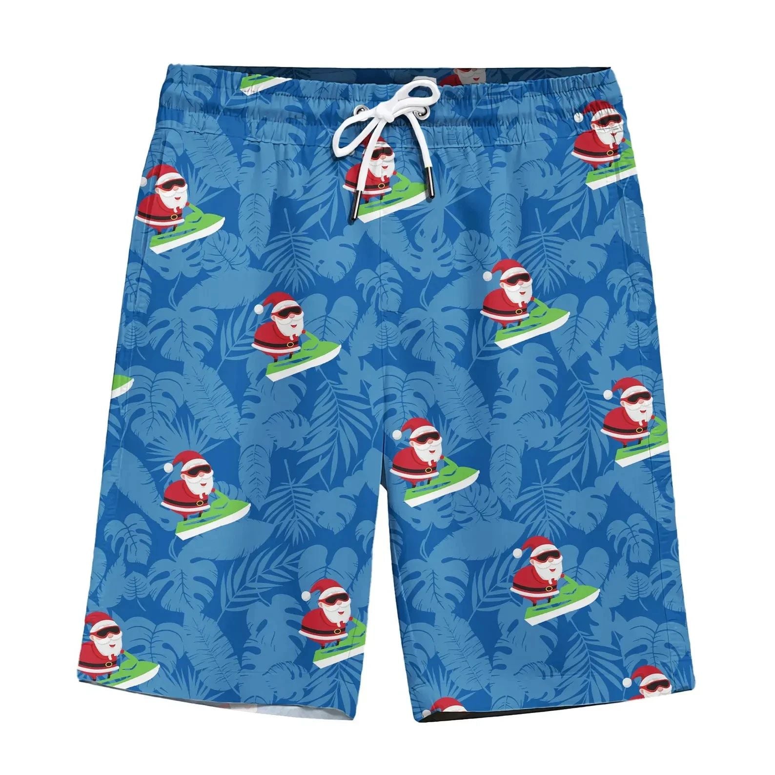 Santa Surfing Christmas Hawaiian Shorts For Men Summer Beach Xmas Tree