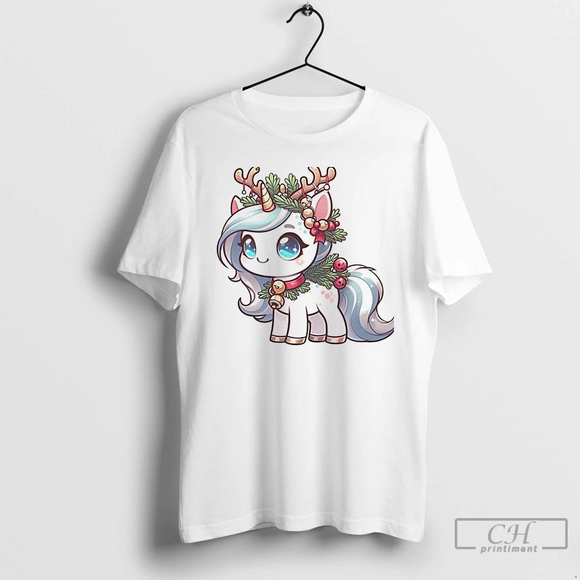 Classic Reindeer Unicorn Bells And Holly Christmas White T Shirts