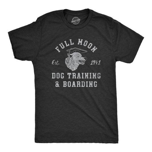 Mens Full Moon Dog Training and Boarding T Shirt Funny Halloween Werewolf Tee