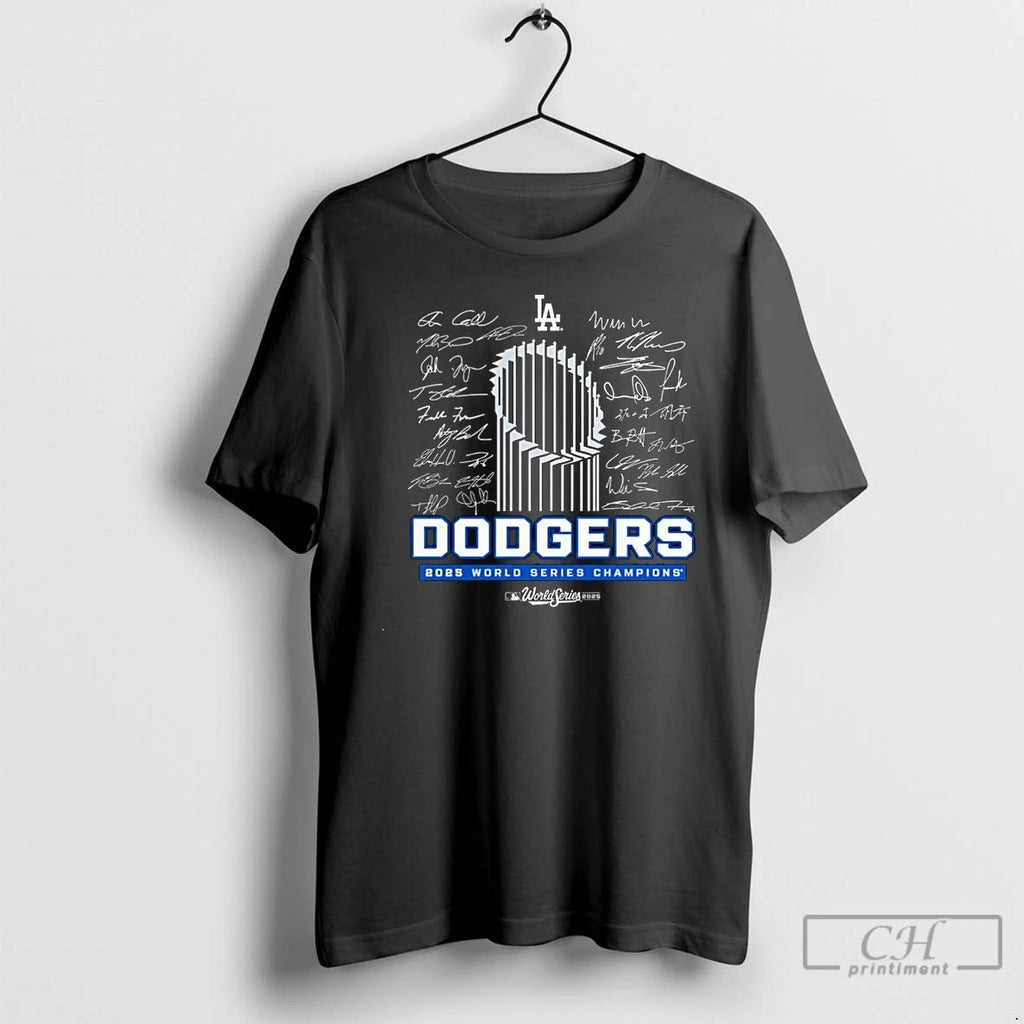 Classic Los Angeles Dodgers 2025 World Series Champions Signature Roster Christmas T Shirts