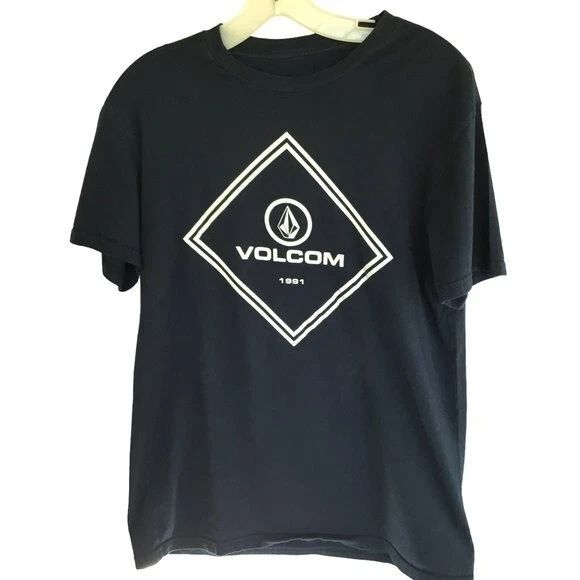 Volcom Men's Logo Short Sleeve Crew Neck Navy Blue Pullover Tee Size Medium