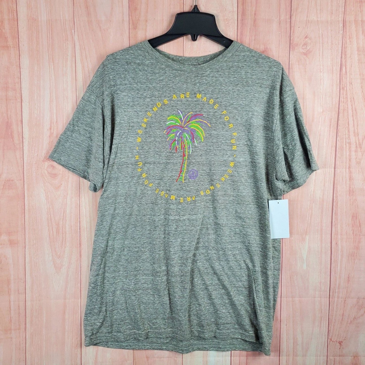 Neff Weekend Are Made For Fun Palm Tree T Shirt Mens Large Heather Gray Cotton