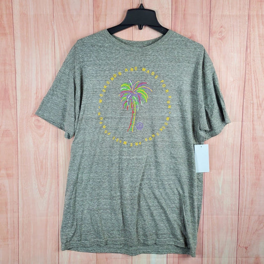Neff Weekend Are Made For Fun Palm Tree T Shirt Mens Large Heather Gray Cotton