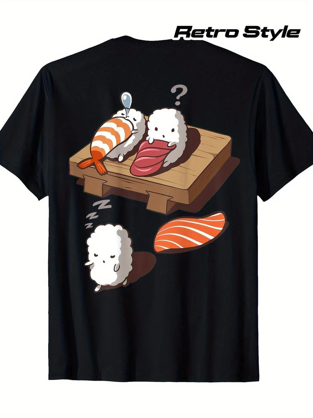 Men's Funny Sushi Anime T-Shirt - Japanese Foodie Shirt with Salmon