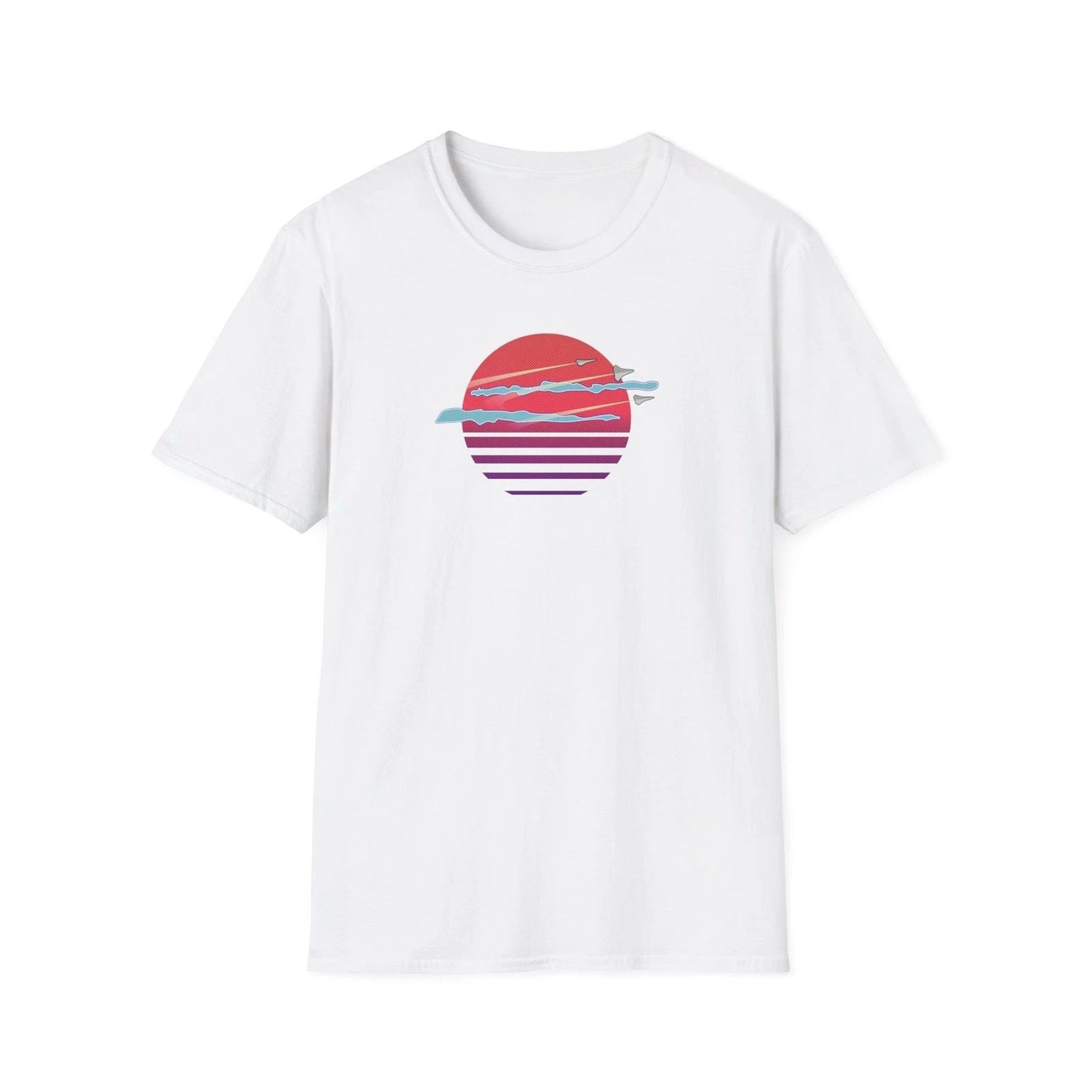 Retrowave Alien Sun Unisex Softstyle T-Shirt, Space Theme Tee, Sci-Fi