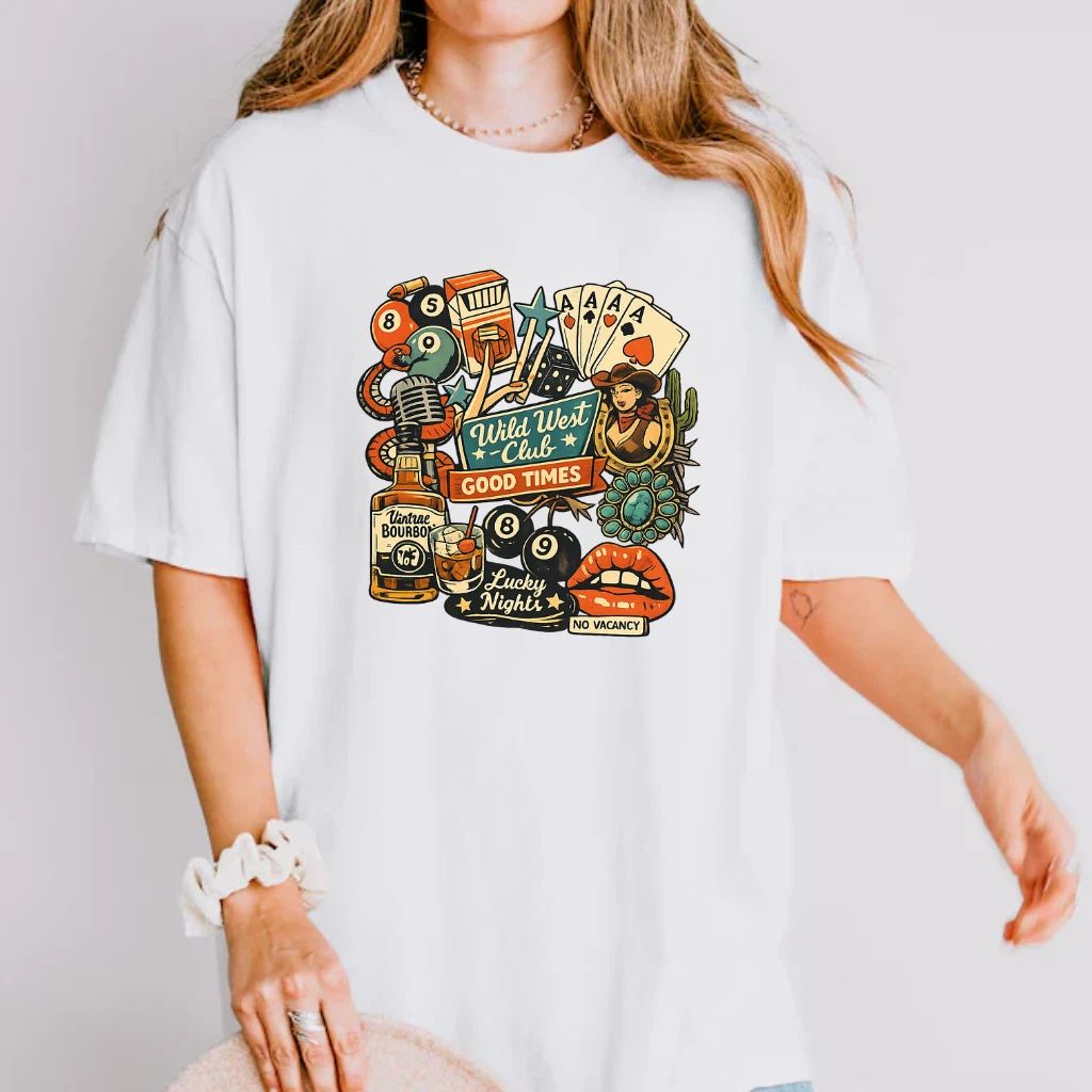Vintage Wild West Club T-Shirt Retro Cowboy Graphic Tee Western Aesthetic Shirt